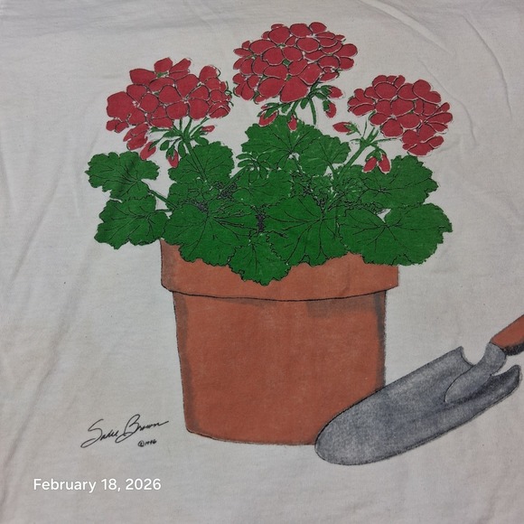 * Vintage Potted Flowers Graphic T Shirt Size XL White 90s - Picture 2 of 10